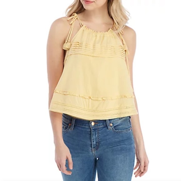 Free People Trust Me Bodysuit Yellow flowy tassle straps sleeveless boho large - Picture 1 of 7